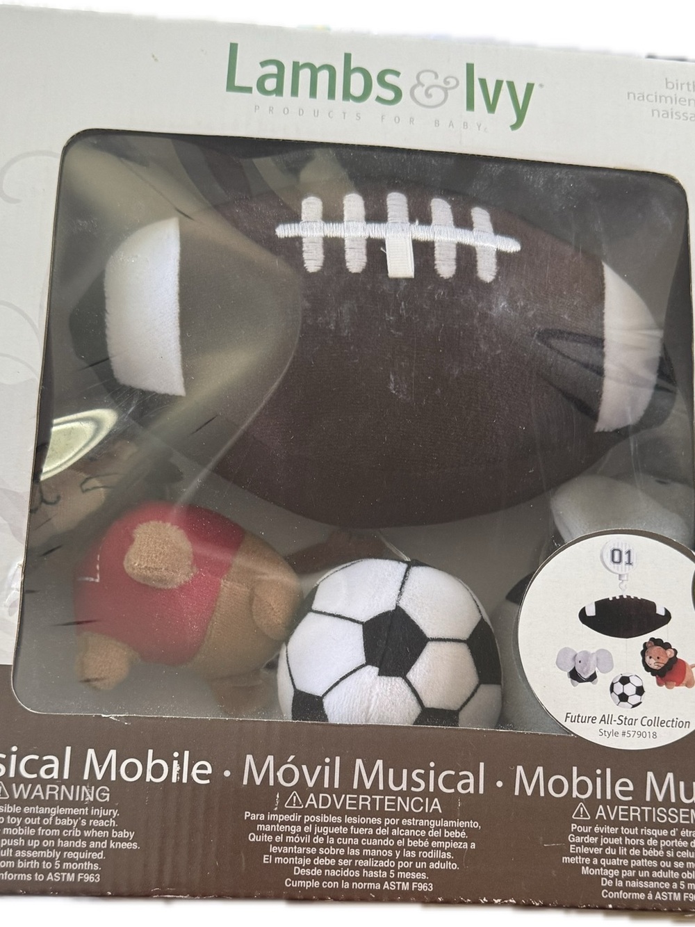Lambs & Ivy Baby Mobile - Sports Plush Football, Soccer Ball & More, NWT